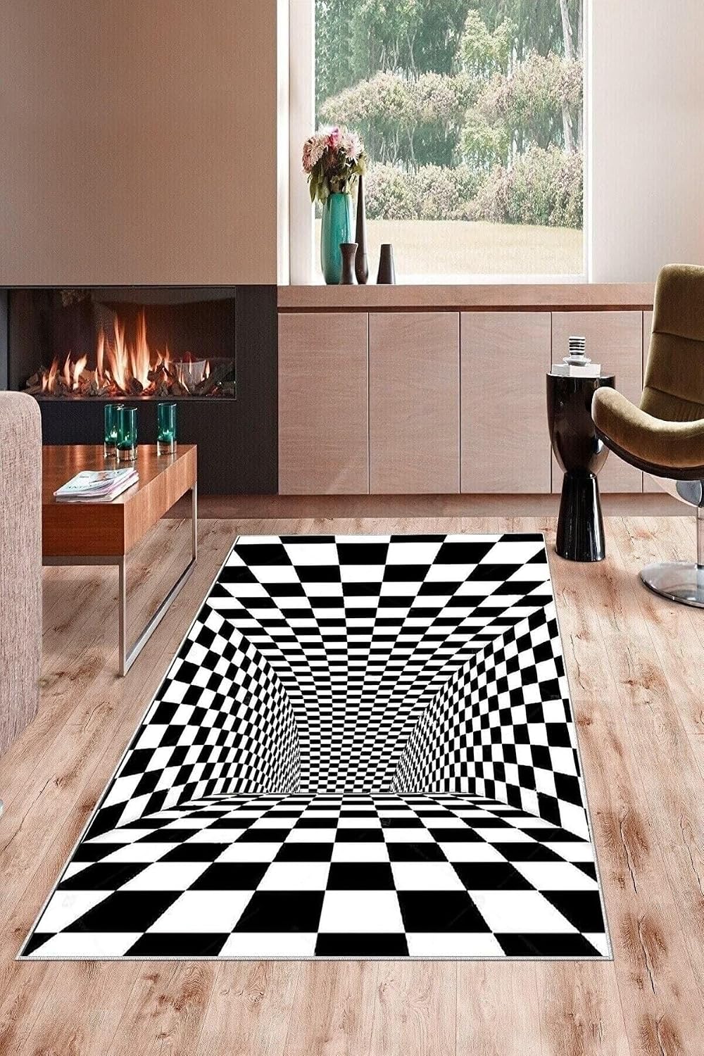 Pelangi Siyah Beyaz Dama Desenli 3d Yıkanabilir Kaymaz Taban Leke Tutmaz Modern Salon Halısı Ve Yolluk, Siyah-Beyaz 160 x 240, 135832116024005