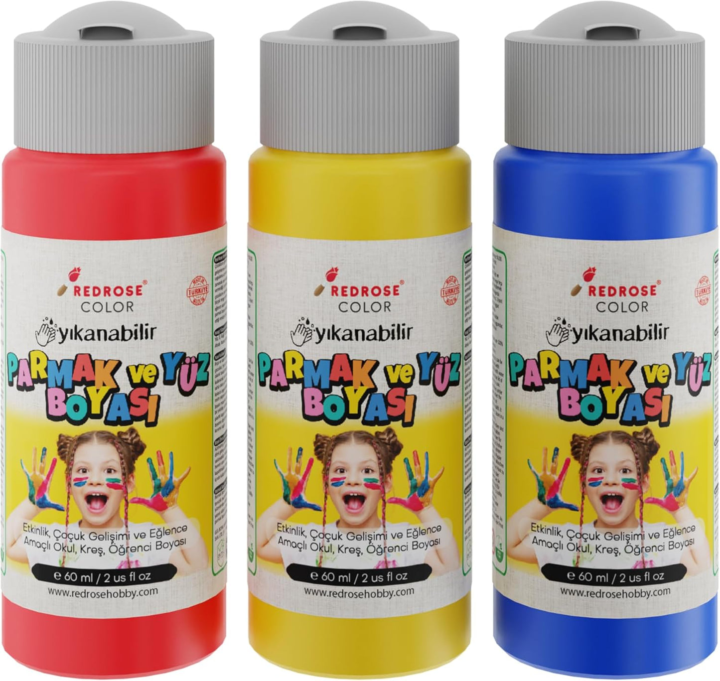 Kırmızı-Mavi-Sarı Parmak Boyası 3'lü Set 3x60ml