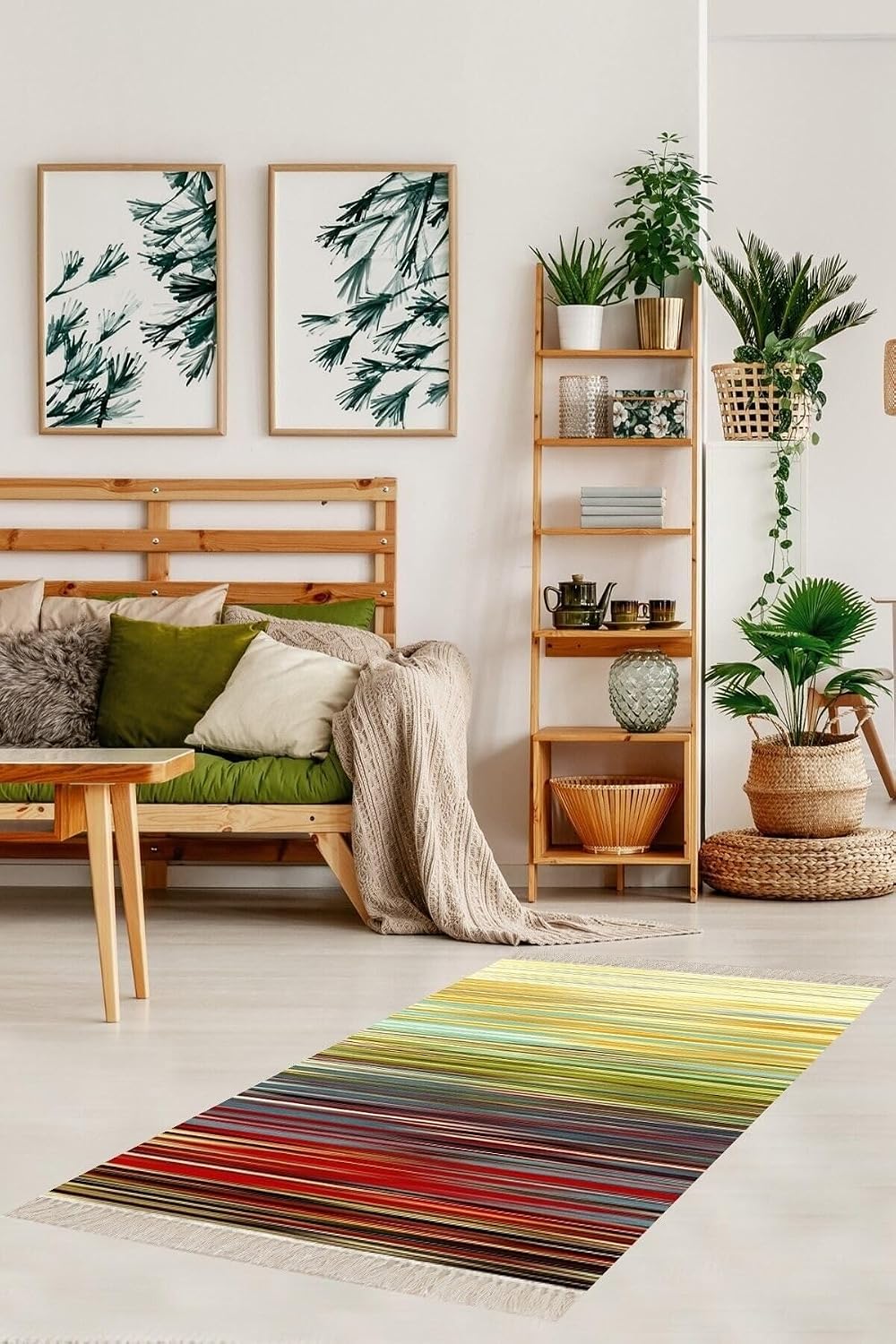 Pelangi Kilim Desenli Etnik Dijital Baskı Yıkanabilir Kaymaz Taban Modern Salon Halı Ve Yolluk, Karışık Renk 100 x 500