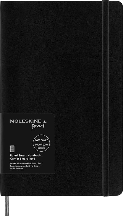 Moleskine Akıllı dizüstü bilgisayar, akıllı yazma sistemi, dijital akıllı not defteri, yumuşak kapaklı, çizgili sayfalar ve pratik lastik kilitli, büyük format 13 x 21, renk: siyah