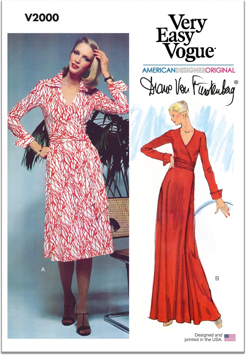 Vogue V2000U5 Misses' Wrap Elbise Dikiş Desen Paketi, Diane Von Furstenberg, Tasarım Kodu V2000, 16-18-20-22-24, Çok Renkli