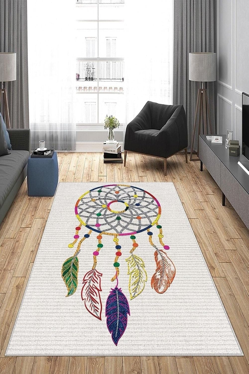 Pelangi Gri Dreamcatcher Yıkanabilir Kaymaz Taban Leke Tutmaz Modern Salon Halısı Ve Yolluk, Bej-Renkli 80 x 500, 13582118050005