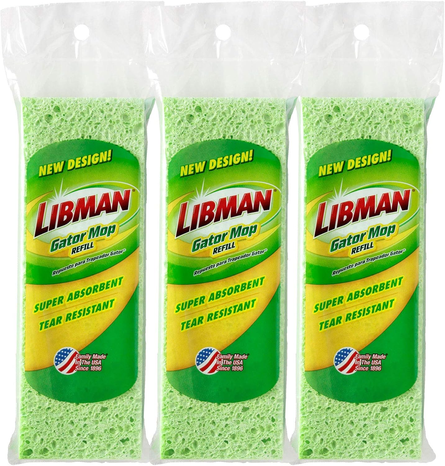 Libman Paspas, dolum paketi, 3 adet Gator Mop yedek doldurucu, selüloz, yeşil, 20 cm sünger, 3