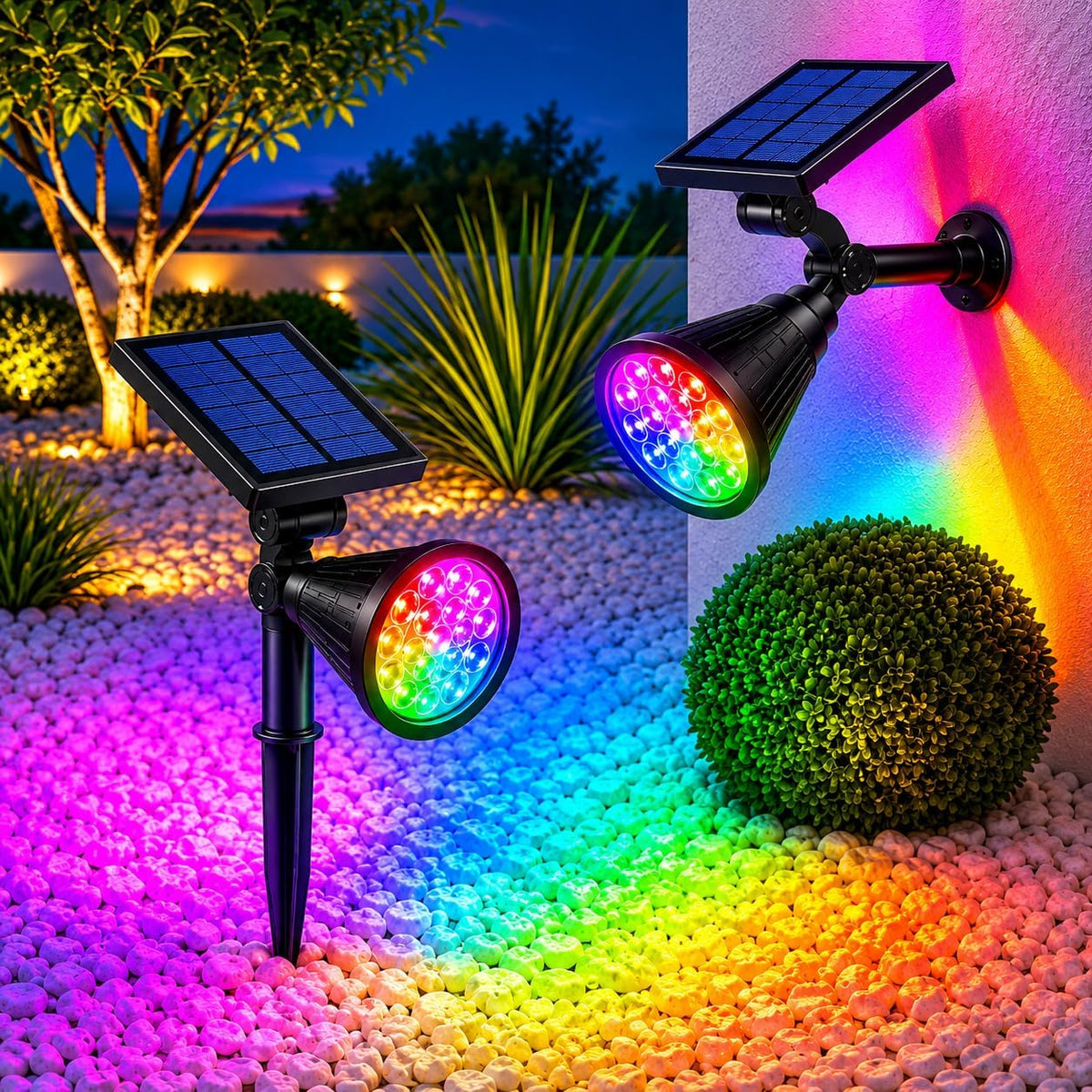Forlife 7 Renk RGB 18 LED Spot Güneş Enerjili Bahçe Aydınlatması, Fotoselli, Aplik, 18W, Su Geçirmez Dış Mekan Solar Lamba, Duvar Ve Zemin Montajı (Kırmızı, Yeşil, Mavi, Amber, Mor, Beyaz, Turkuaz)