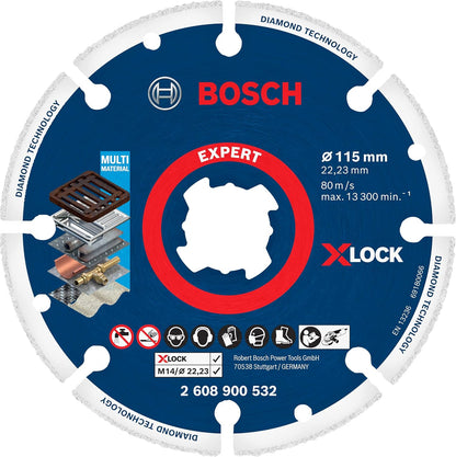1x EXPERT Diamond Metal Wheel X-LOCK Kesme Diski 115 mm (Dökme demir, Paslanmaz çelik, Çelik, Demir içermeyen metalle, Ø 115 mm, Aksesuar Küçük Avuç Taşlama Makinesi)