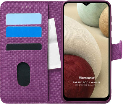Galaxy A12 için Kılıf Fabric Book Wallet Mor [Galaxy A12 ile Uyumlu Kılıf - Mor]
