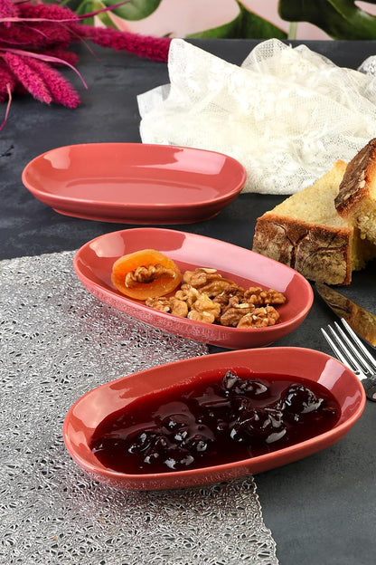 6 Adet Porselen Yeni Trend Özgün Tasarım Özgün fırın Boyama Çerez Sunum ve kahvaltı Seti (bordo)