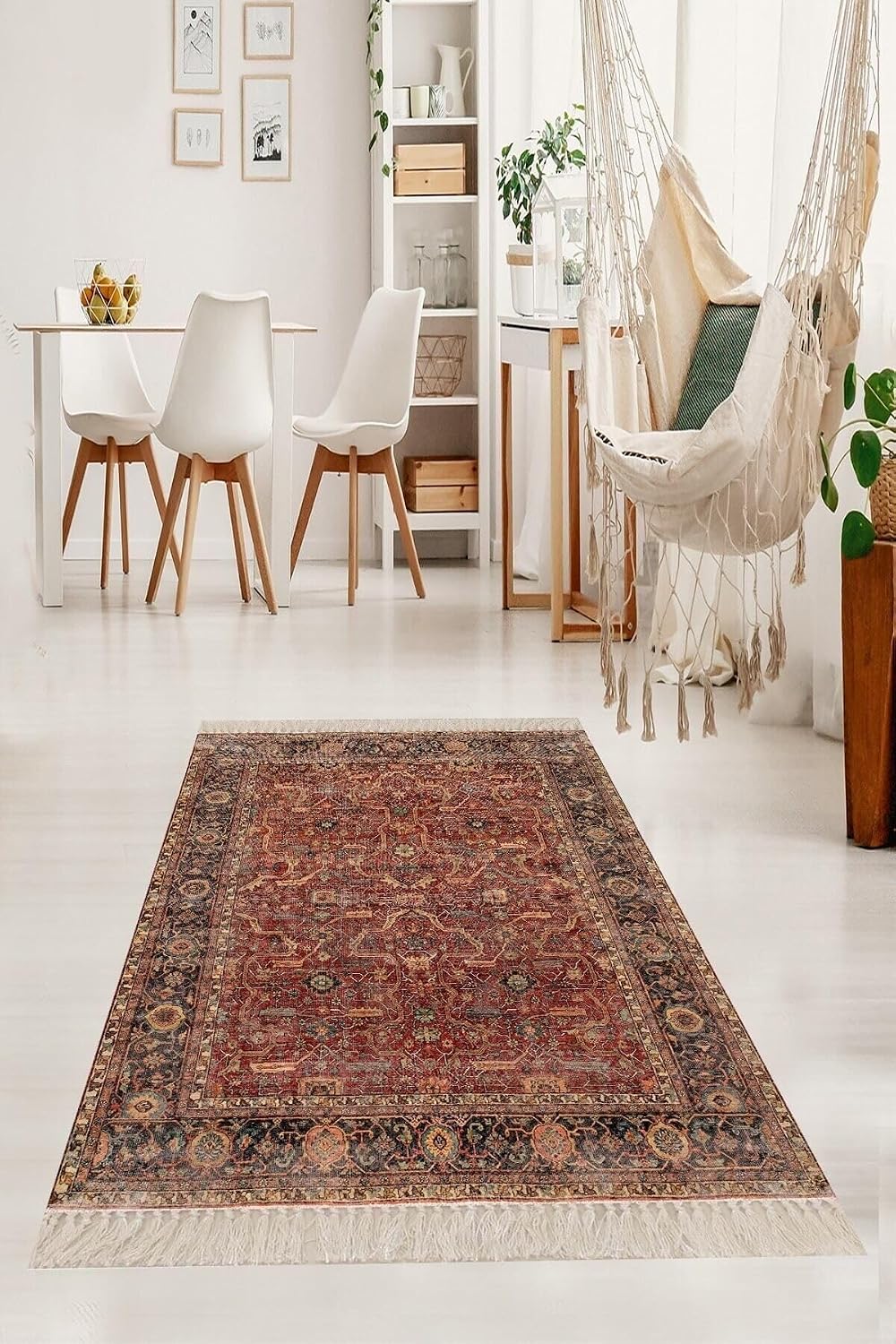 Pelangi Motif Desenli Etnik Dijital Baskı Yıkanabilir Kaymaz Taban Salon Halı Ve Yolluk, Kiremit 180 x 250