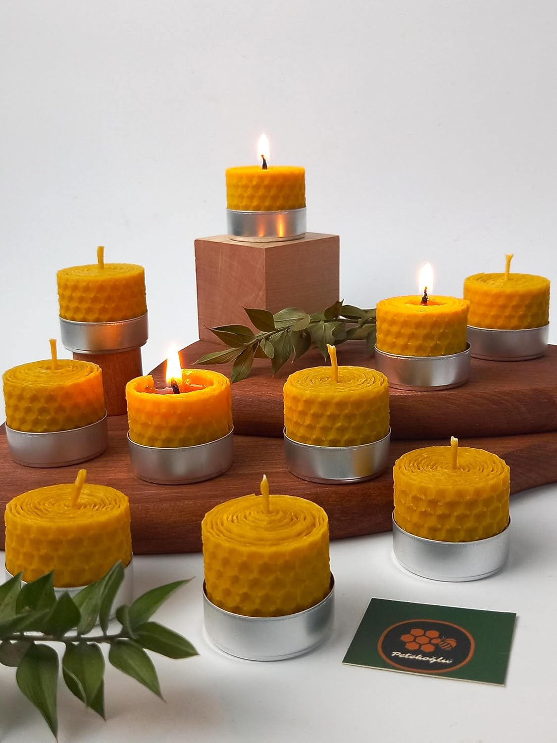 (12 ADET) Sarma Tealight Mum 3,5cm X3cm Doğal Petek Balmumu Mum