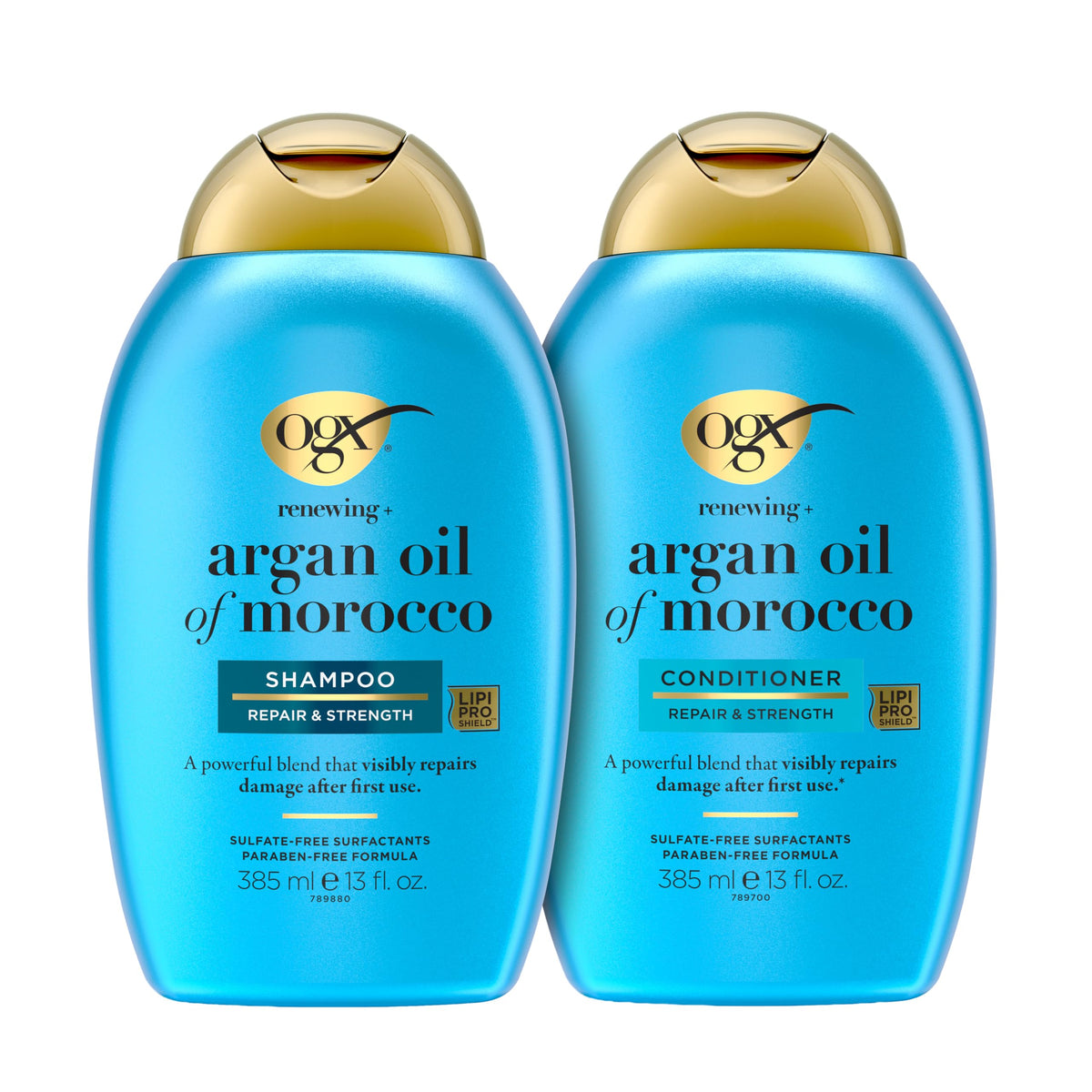 OGX Renewing Argan Oil of Morocco Sulfate Free Shampoo and Conditioner Set, Repairing for Dry, Damaged Hair, Frizz Control, Subtle Citrus Woody Scent, Lipi Pro Shield Technology, 13 fl oz, 2 Pack