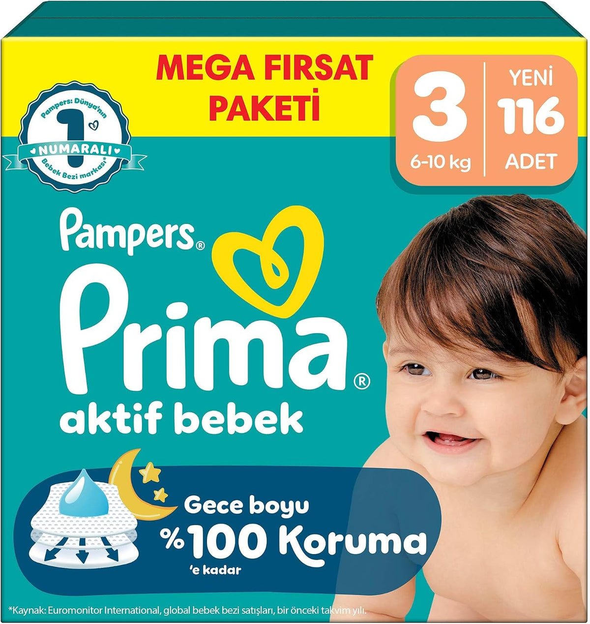 Prima Aktif Bebek Mega Fırsat Paketi 3 Beden 116 Adet