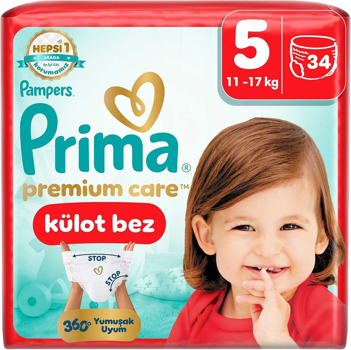 Prima Külot Bebek Bezi Premium Care 5 Numara 34'lü 11-17 kg