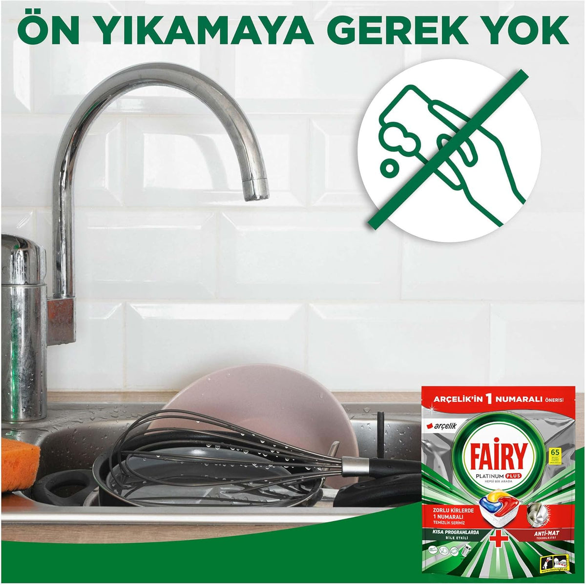 Fairy Platinum Plus Hepsi Bir Arada Bulaşık Makinesi Deterjanı Kapsülü 65 Yıkama - Limon