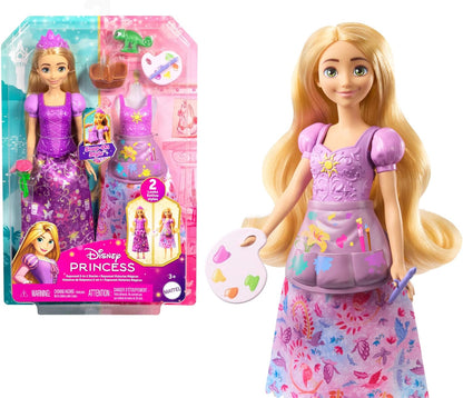 Mattel Prensesi oyuncakları, 2 farklı görünüme sahip Rapunzel bebek, 9 aksesuar, takılıp çıkarılabilen 2 büstiyer ve 2 etek, Karmakarışık'tan ilham alan 2'si 1 arada hikayeler, JBG09
