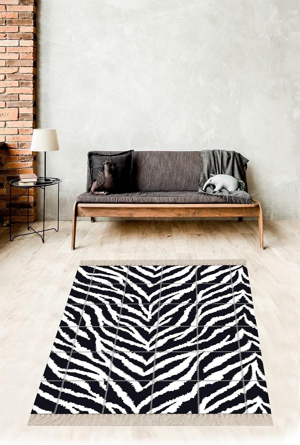 Pelangi Zebra Zeminli Patchwork Desenli Dijital Baskı Yıkanabilir Kaymaz Taban Modern Salon Ve Hol Halısı, Siyah 80 x 500