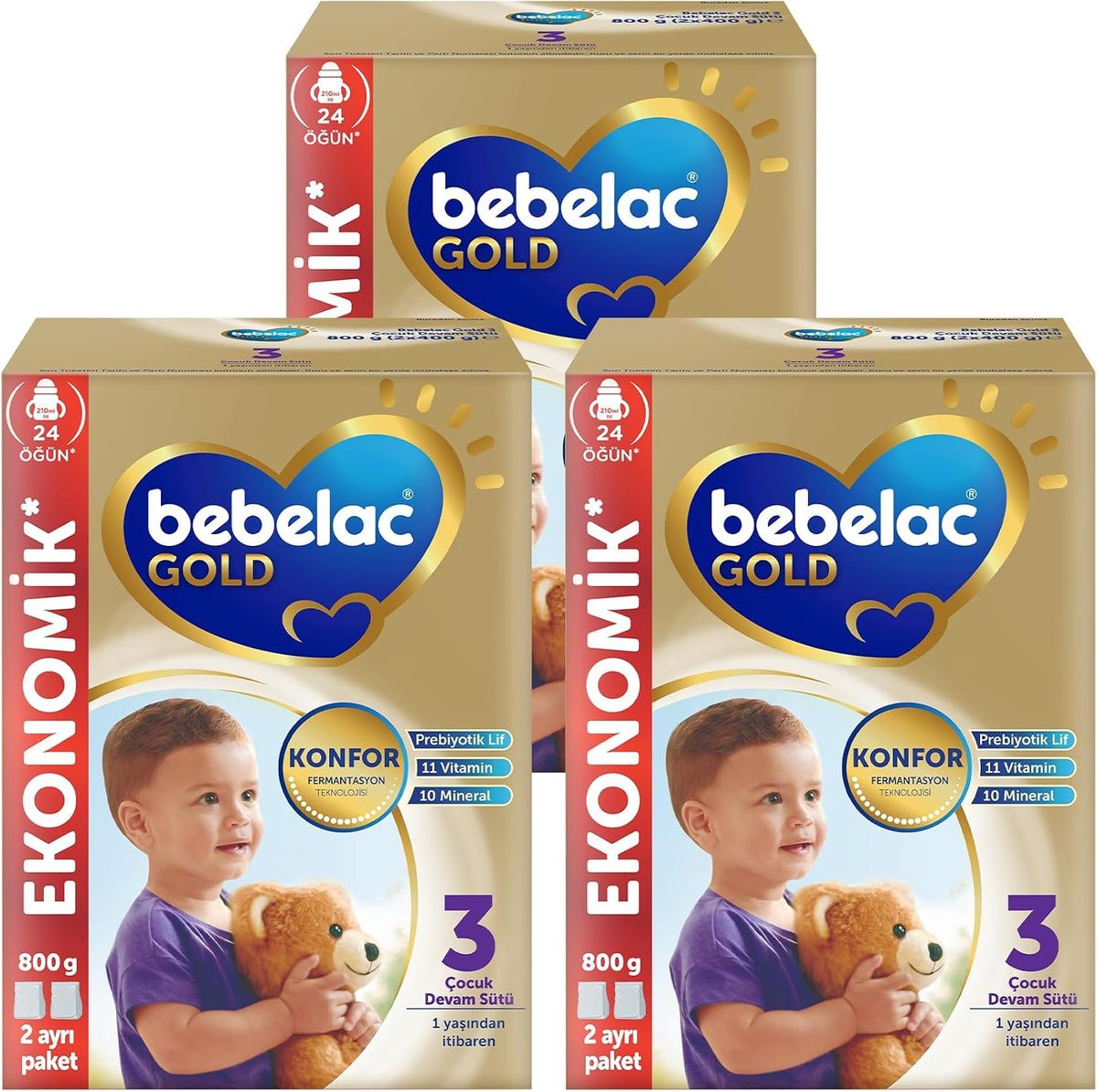 Bebelac Gold 3 Çocuk Devam Sütü, 3X800GR 9-12 AY