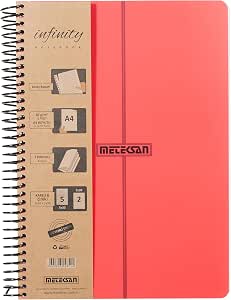 Meteksan Infinity Primary Serisi, A4, 7 Konulu (5 Kareli, 2 Çizgili) 210 Yaprak PP Kapaklı Spiralli Defter, Kırmızı