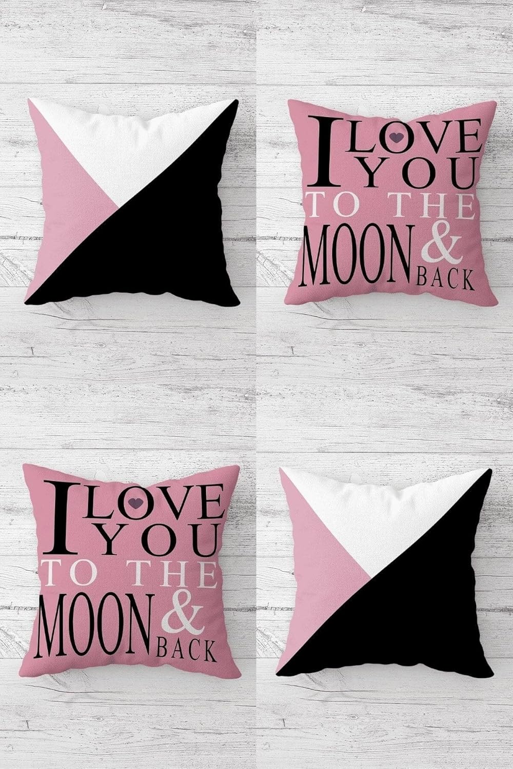 I Love You To The Moon Gizli Fermuarlı Kırlent Kılıfı Koltuk Yastık Kılıfı Takım(4adet), Pembe 45 x 45