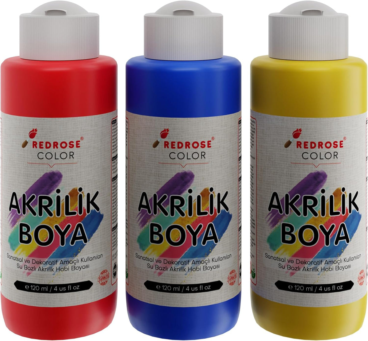 Kırmızı, Mavi, Sarı Akrilik Boya 3'lü Set 3x120 ml
