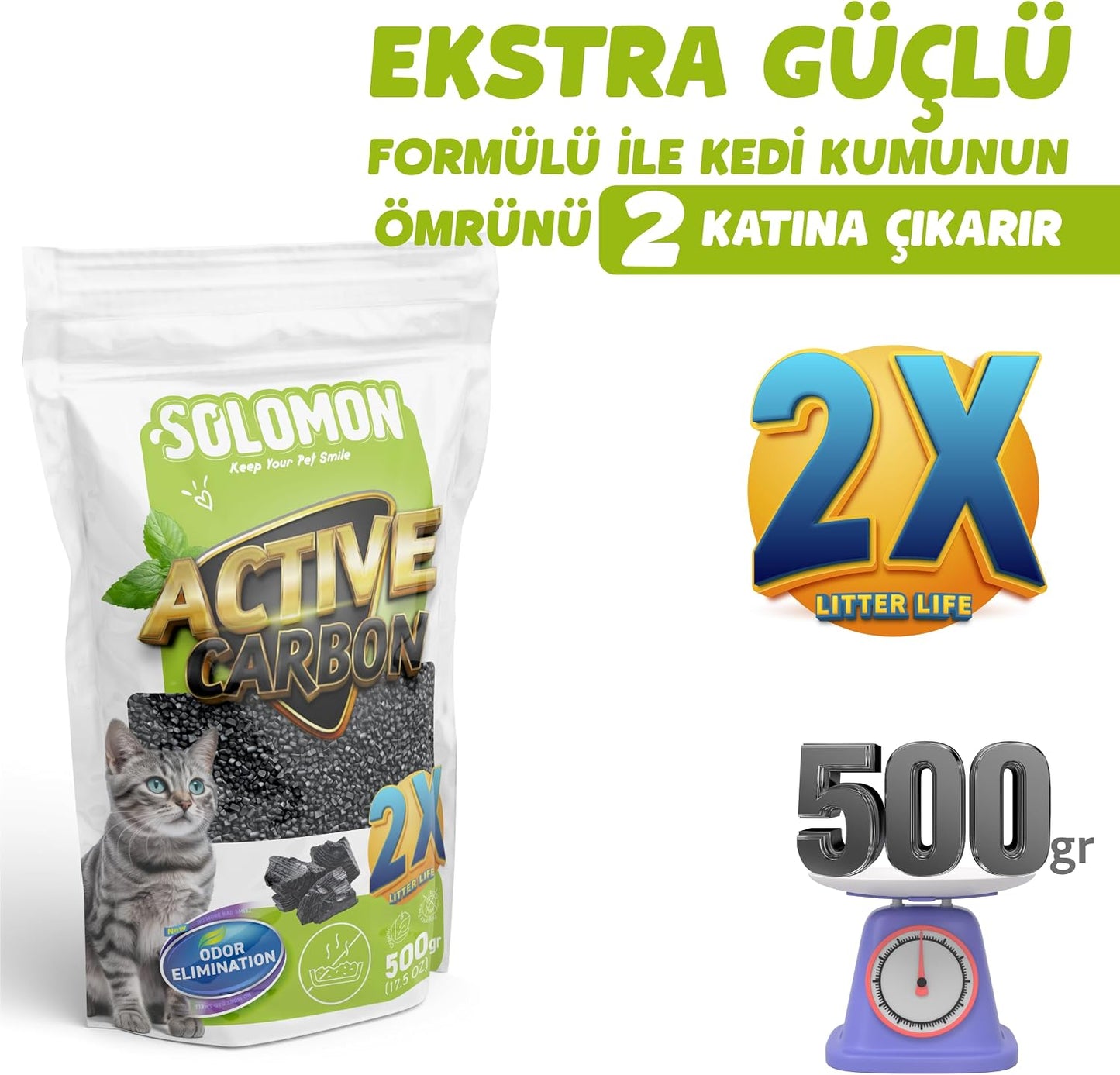 Solomon Active Carbon 500 Gr Koku Giderici - Kedi Kumu Koku Giderici Kokusuz Kedi Tuvaleti Doğal Kum Kokusu Önleyici Aktif Karbon