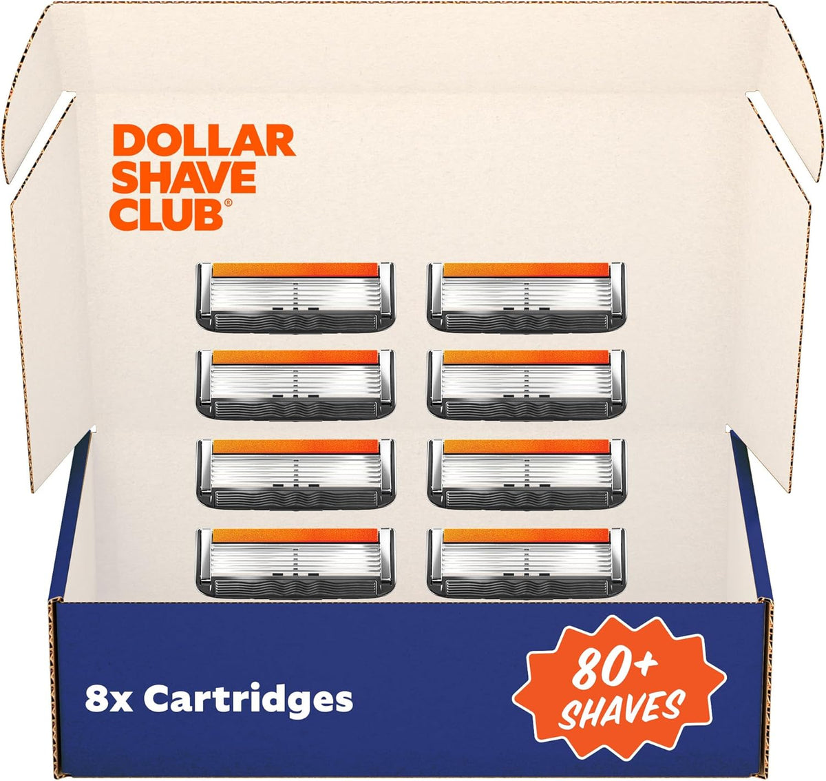 Dollar Shave Club | 6 Blade Club Serisi Tıraş Makinesi Dolum Kartuşu, 8 Adet | Dahili Düzeltici Bıçaklı Hassas Kesim Paslanmaz Çelik Bıçaklar | MİRAS İLE UYUMLU DEĞİL