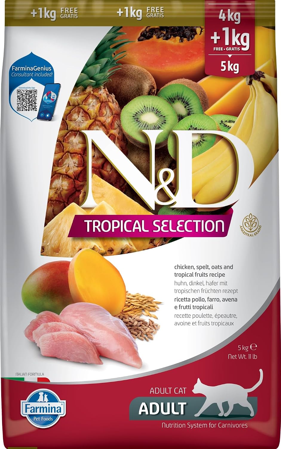 N&D Tropical Selection Tavuklu Ve Tropikal Meyveli Yetişkin Kedi Maması 4+1 Kg