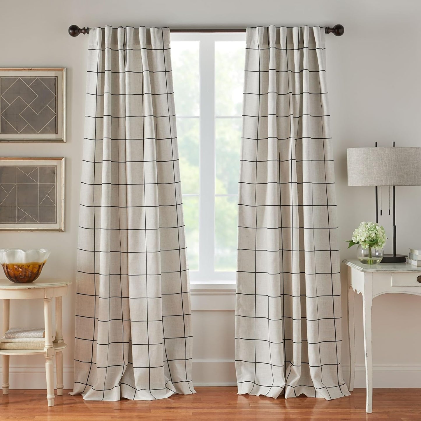 Elrene Home Fashions Pencere Paneli Kareli Karartmalı Pencere Perdesi Panelleri/Oturma Odası, Yatak Odası, Yemek Odası, Siyah, 132 cm x 241 cm (1