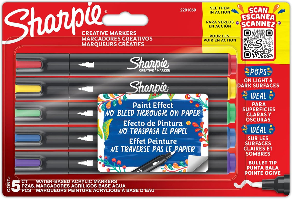 Creative Marker Akrilik Boya Kalemleri | Yuvarlak Uçlu Su Bazlı Boya Kalemi | Mürekkep Kağıda Geçirmez ve Çoğu Yüzey Üzerine Yazar | 5 Adet