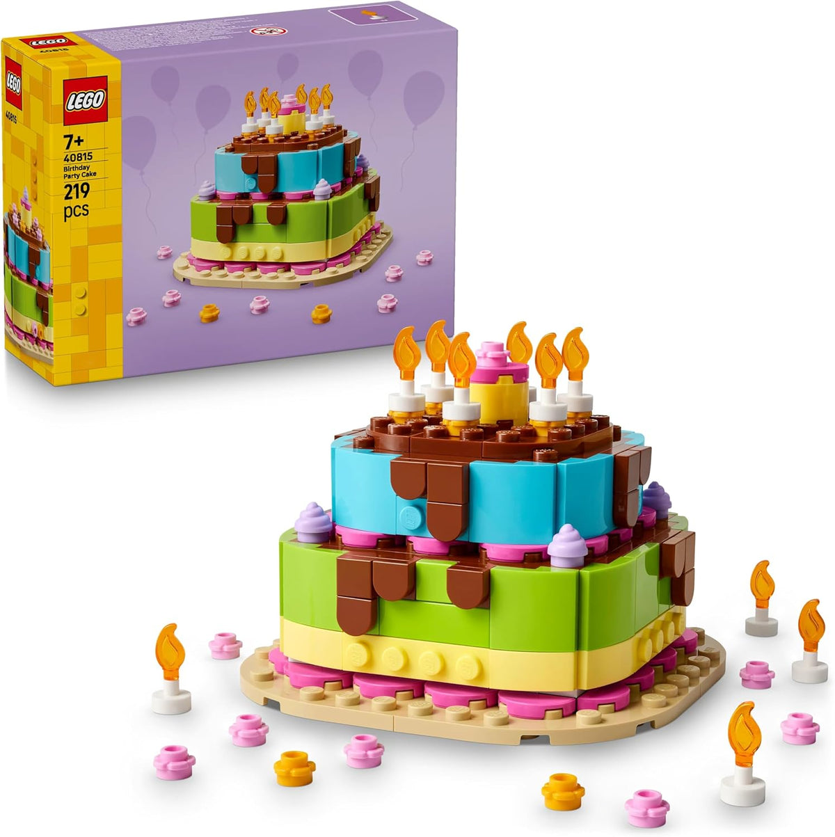 LEGO Doğum Günü Pastası 40815 – 7 Yaş ve Üzeri Kız ve Erkek Çocuklar için 10 Adet Mum İçeren Dekoratif Masa Süsü Yaratıcı Oyuncak Yapım Seti, Çocuklar için Doğum Günü Hediyesi Fikri (219 Parça)