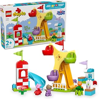 LEGO DUPLO Peppa Pig Lunapark 10453-2 Yaş ve Üzeri Kız ve Erkek Çocuklar için Dönme Dolap, Kaydırak, Meyve Suyu Barı ve Köpek ve Kedi Dahil 3 Figür İçeren Yaratıcı Oyuncak Yapım Seti (53 Parça)