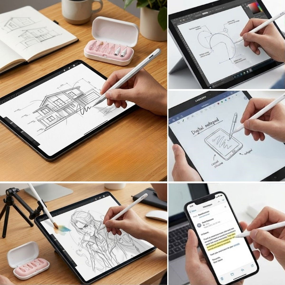 BUFFER® 6 Adet Farklı Uçlı Universal Dokunmatik Kalem Ucu – Tablet ve Telefon Uyumlu Stylus Pen Yedek Başlıkları