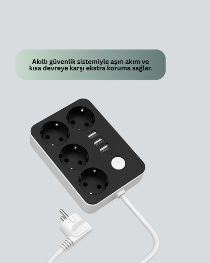 7 Cihazı Aynı Anda Destekleyen 3 USB Portlu 4’lü Priz