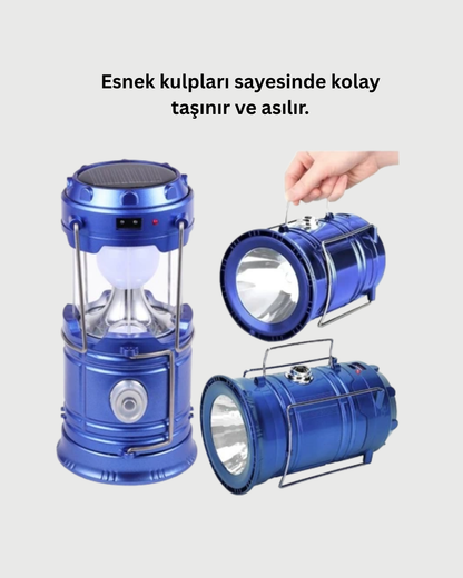 Katlanabilir USB Çıkışlı Kamp Feneri – Şarj Edilebilir, Dayanıklı ve Çok Fonksiyonlu