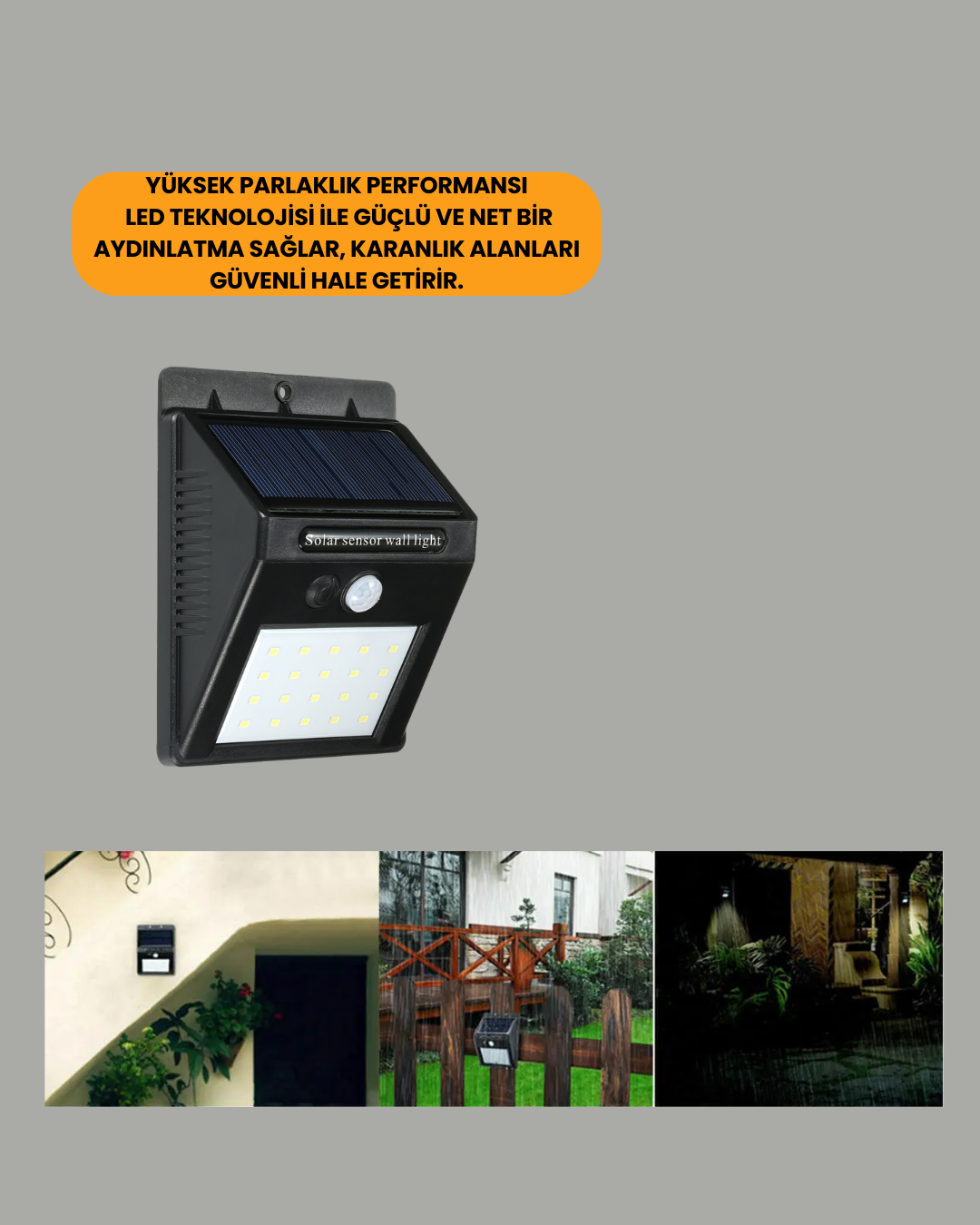 144 LED'li Geniş Aydınlatma Alanına Sahip Güneş Enerjili Güvenlik Lambası