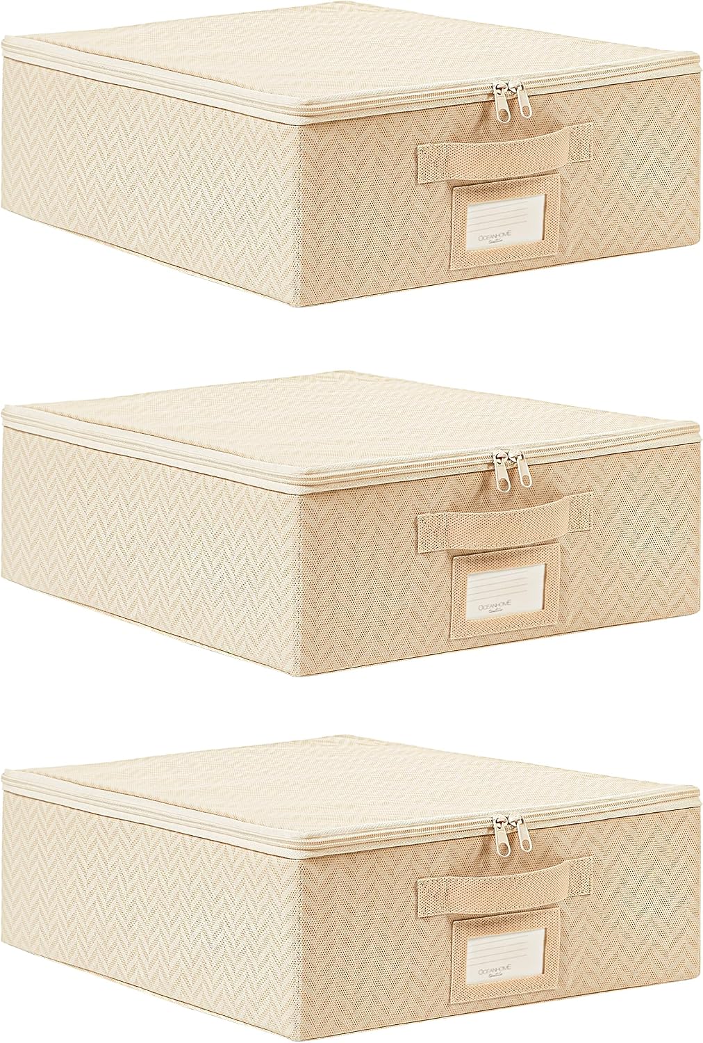 Ocean Home Textile 3'lü Küçük Boy Bej Balıksırtı Destekli Hurç Set 31 x 38 x 12 cm