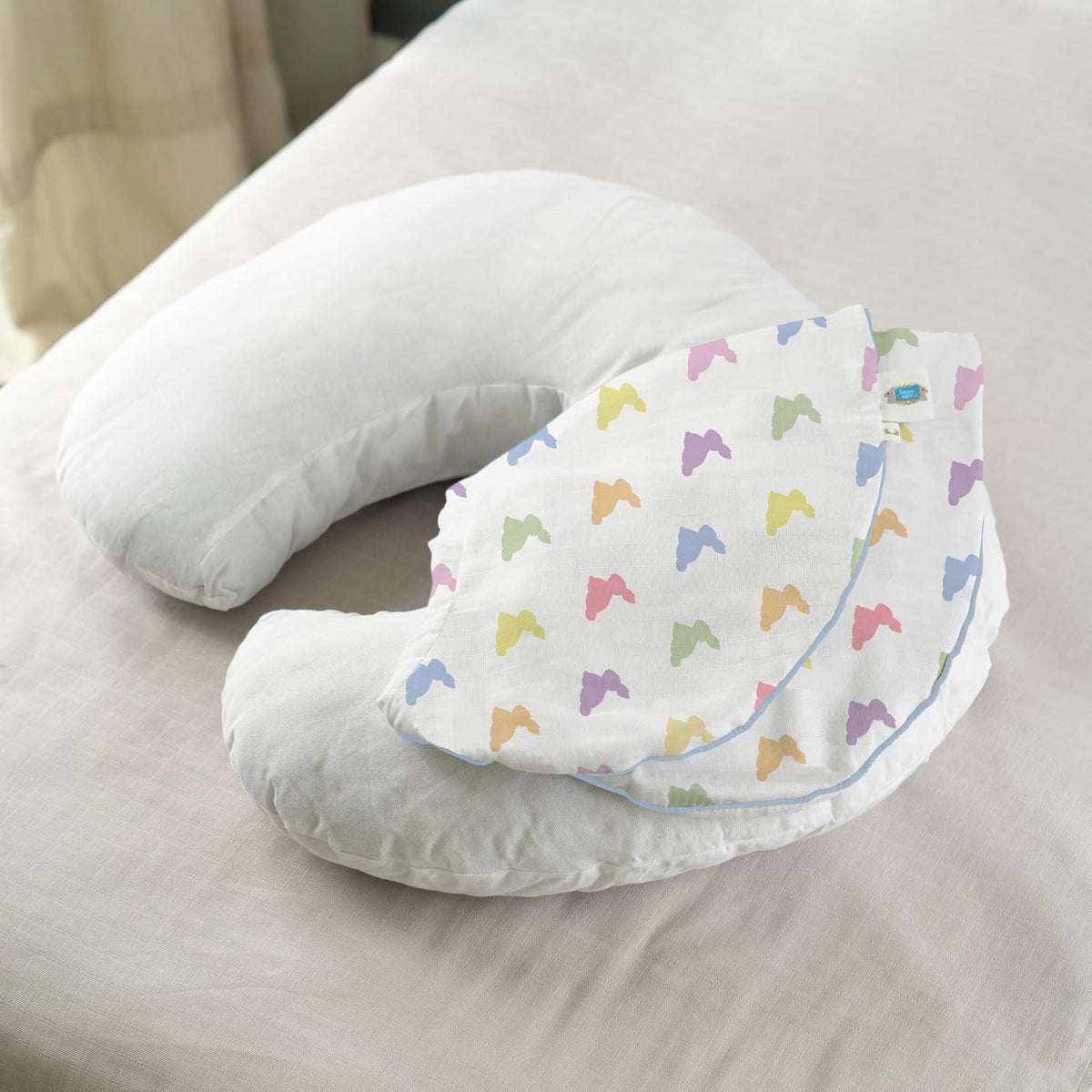 Müslin Bebek Emzirme Destek Yastığı Kılıfı - Rainbow Lapin Blue