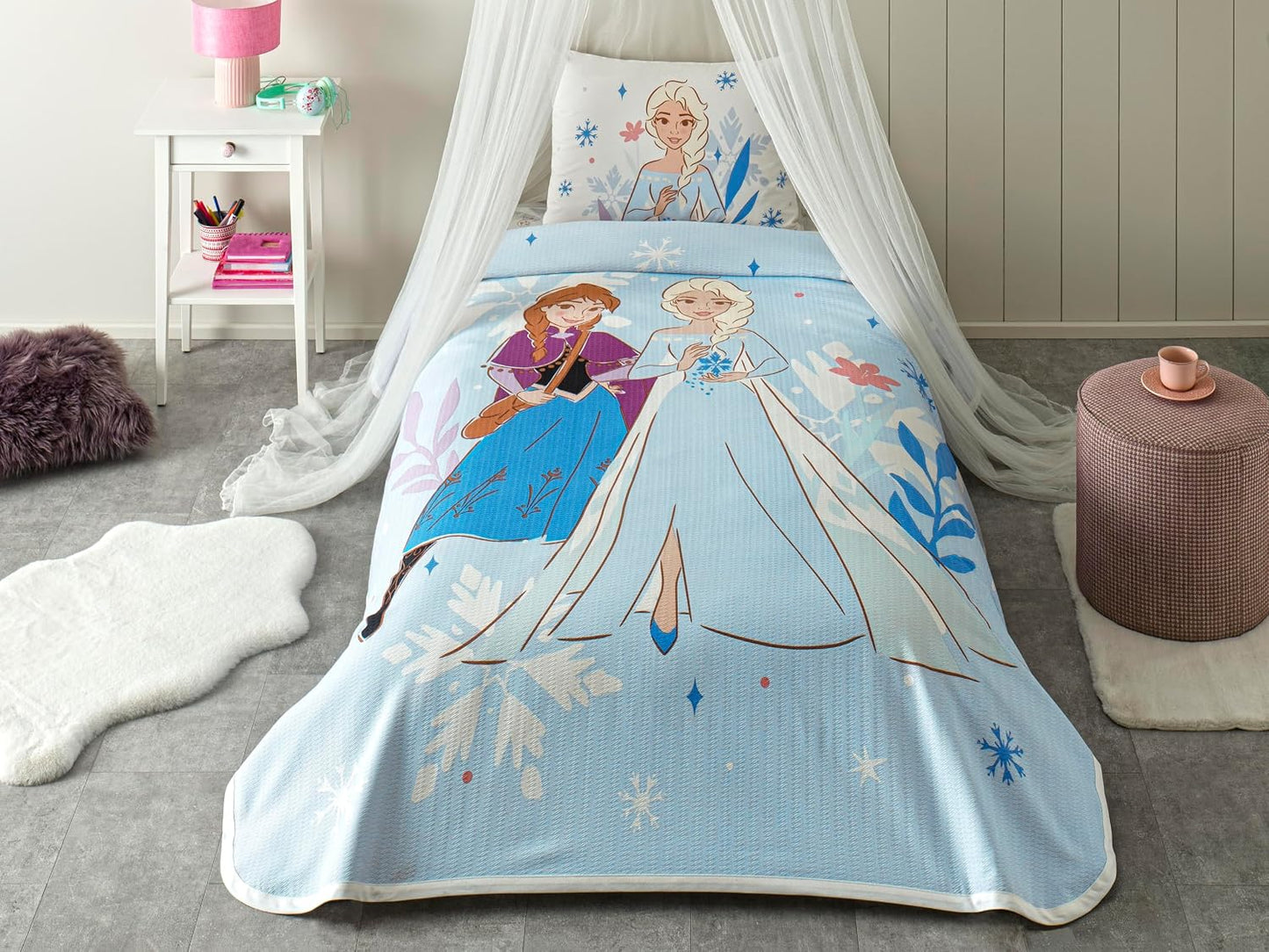 TAÇ Disney Frozen Family Standart Pamuk Nevresim Takımı, Mavi, Tek Kişilik