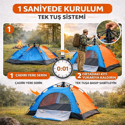 BUFFER® 6 Kişilik Otomatik Kurulum Kamp Çadırı – Outdoor Aile, Doğa, Suya Dayanıklı Hızlı Kurulum Çadır 220x250x160 cm