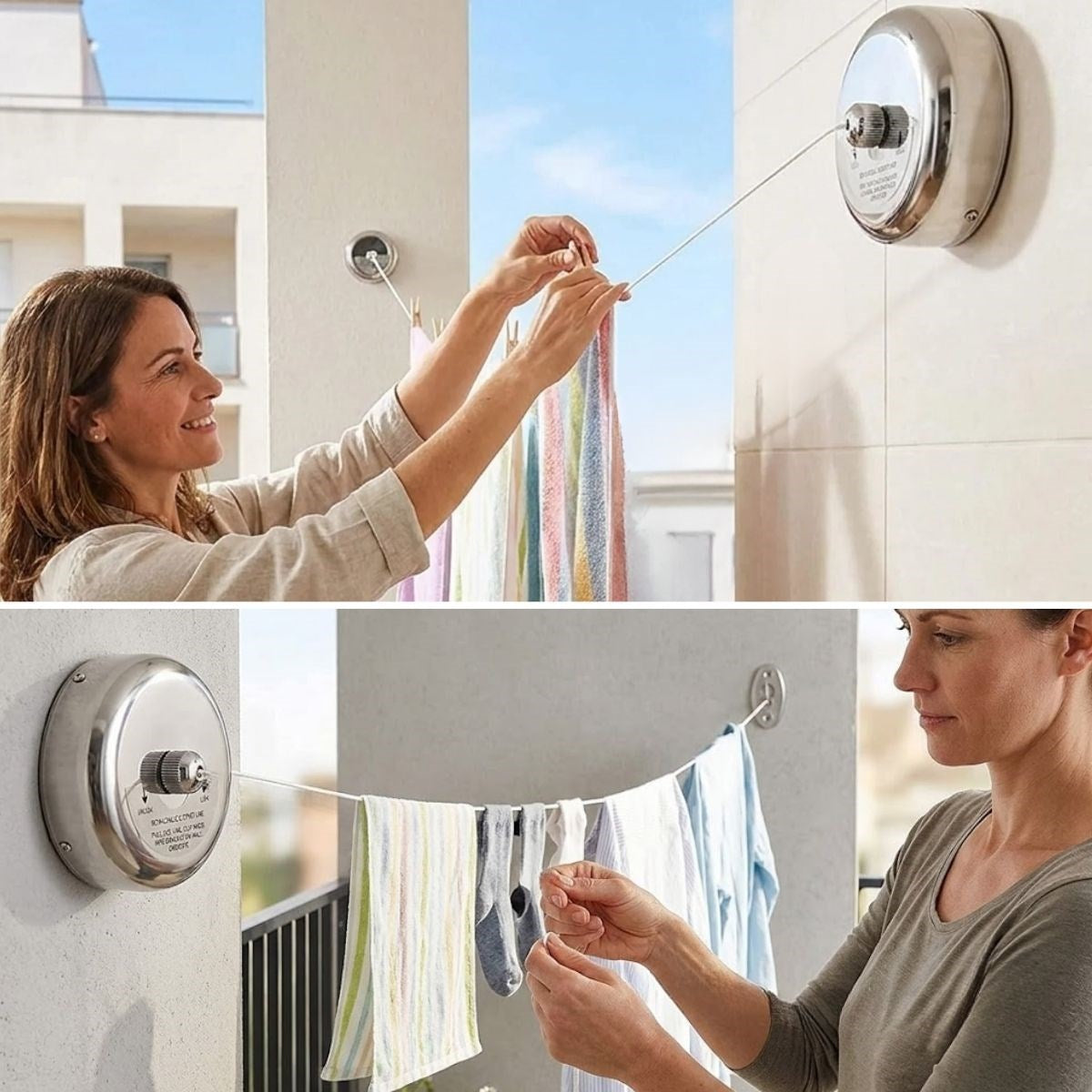 BUFFER® Paslanmaz Çelik Geri Çekilebilir Çamaşır İpi – Duvar Tipi Duvara Monte Banyo,Balkon,Bahçe Çamaşır Kurutma Askısı