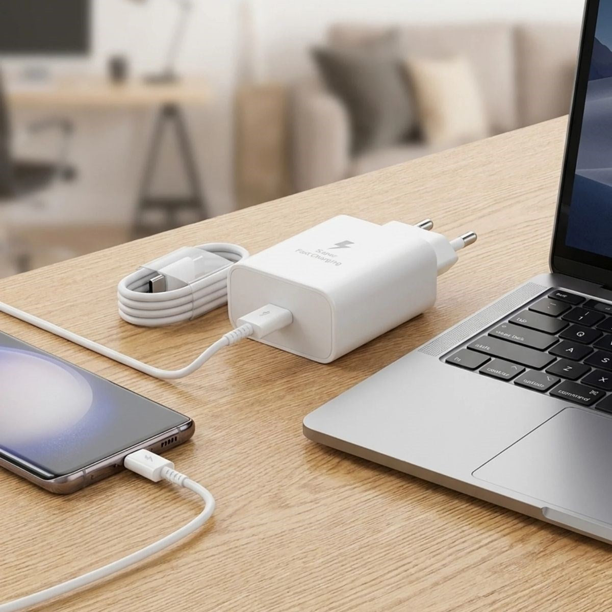 BUFFER® 45W Süper Hızlı Şarj Adaptörü USB-C PD 3.0 PPS Fast Charger + 5A Type-C to Type-C Kablo