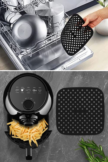 BUFFER® Siyah Isıya Dayanıklı Yıkanılabilir Silikon Fırın Ve Airfryer Kare Model Pişirme Matı 21,5 Cm
