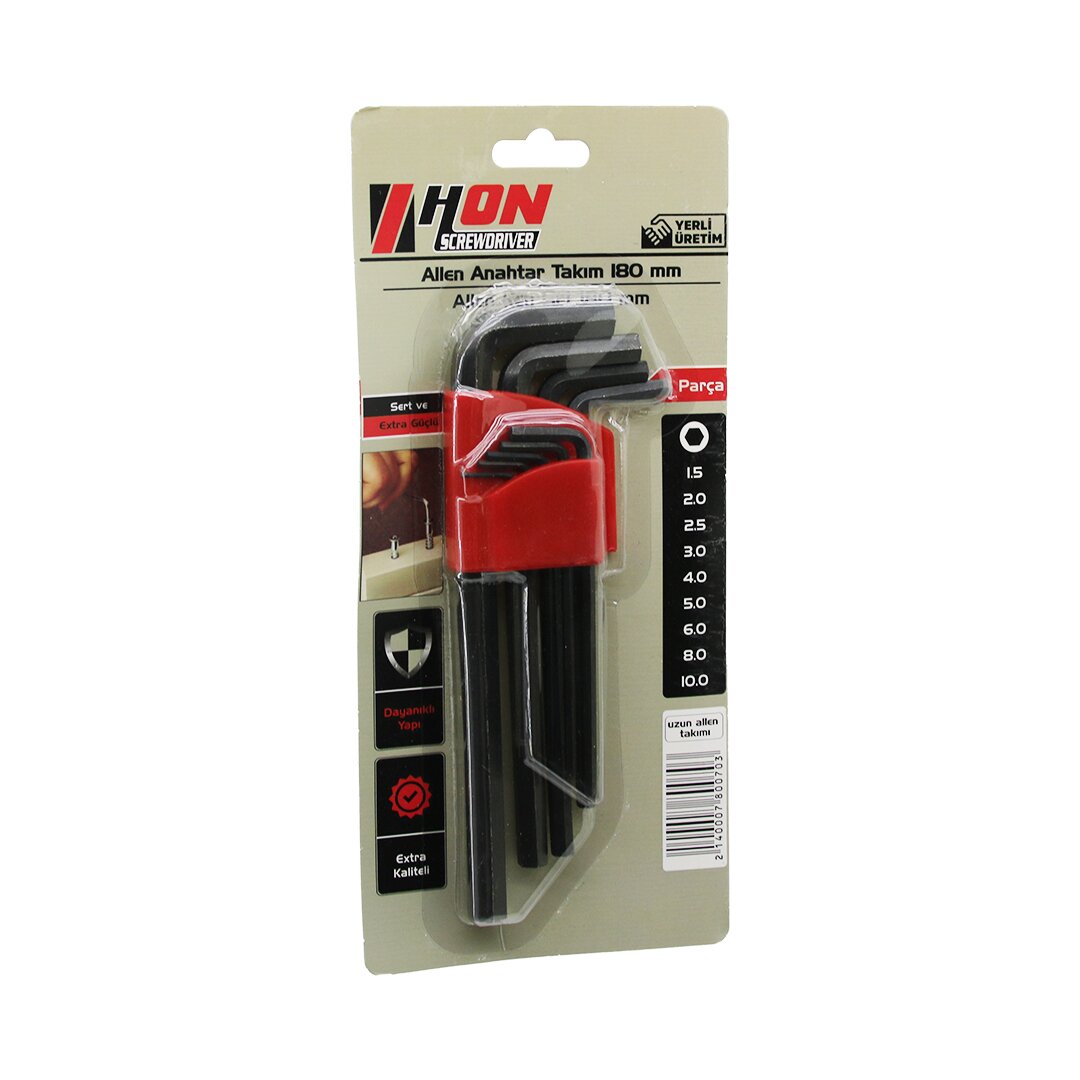9PCS SİYAH UZUN - DÜZ 180MM ALYAN ALLEN ANAHTAR TAKIMI BRKT-800703 (5643)