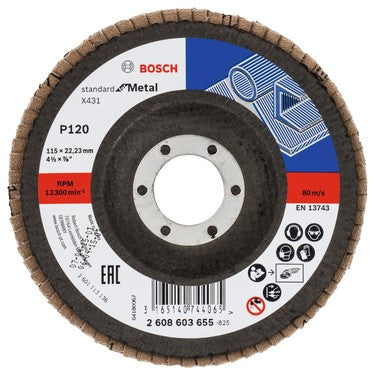 115 mm Çapında Metal İçin Alüminyumoksit Flap Zımpara, 120 Kum
