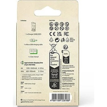 USB Şarjlı 2 Kanallı Pil Cihazı, 1.2 V Ni-Mh AAA