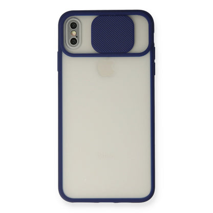 iPhone XS Max Kılıf Palm Buzlu Kamera Sürgülü Silikon - Lacivert
