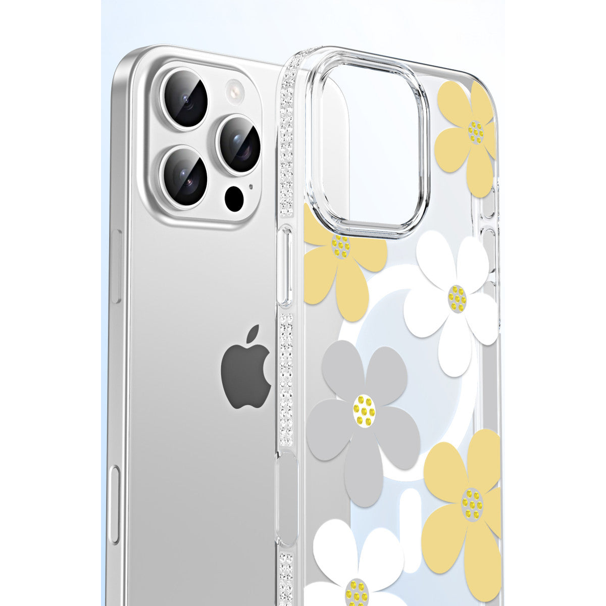 iPhone 15 Pro Max Floral Magsafe Kapak - Beyaz