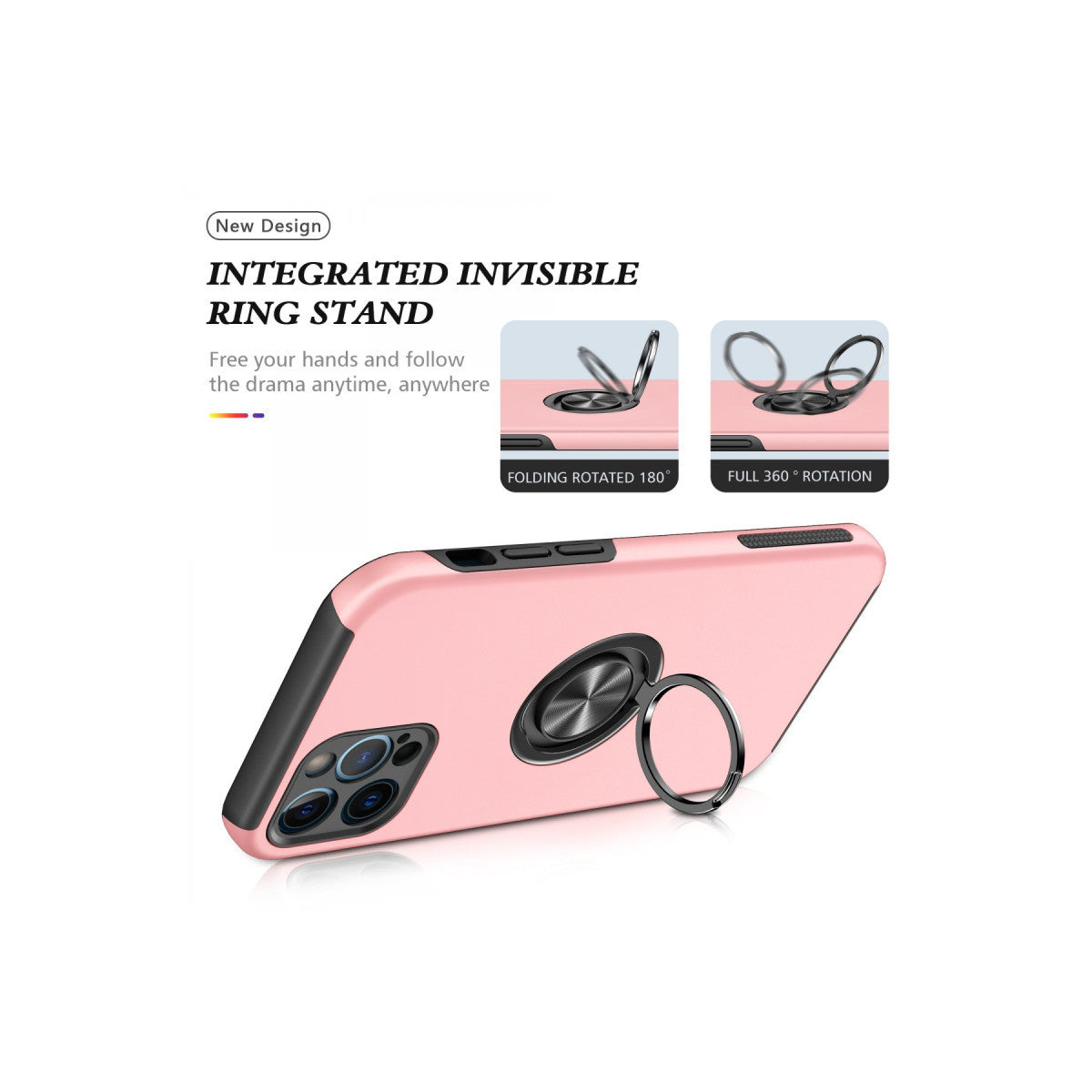 iPhone 12 Pro Max Kılıf Elit Yüzüklü Kapak - Pembe