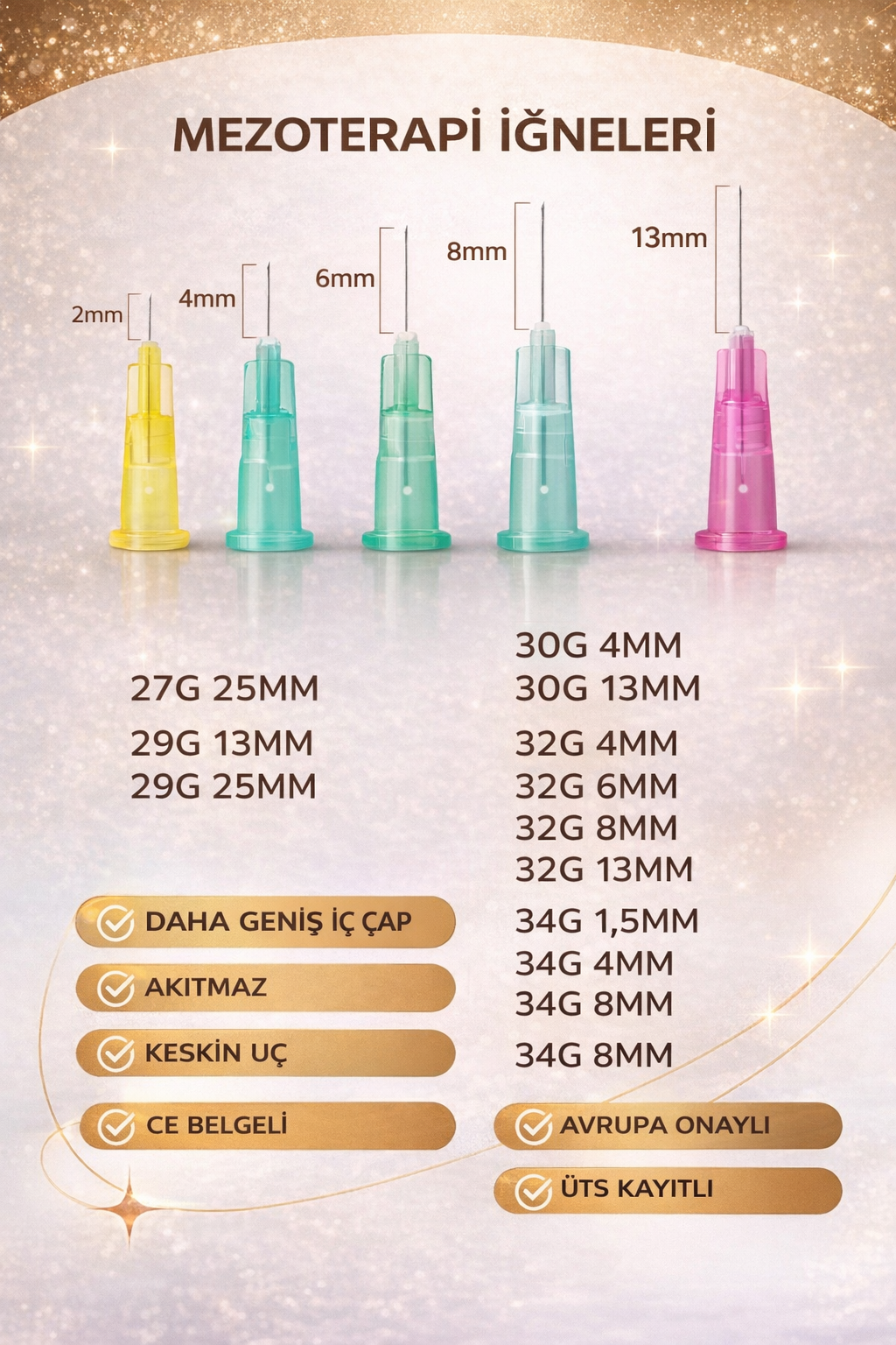 34G X 1,5MM Mezoterapi Steril Enjeksiyon İğnesi 100 Adet 1 Kutu