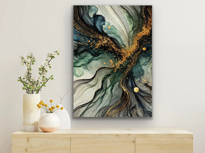 Yeşil Mavi Gold Soyut Kanvas Tablo 70x100cm