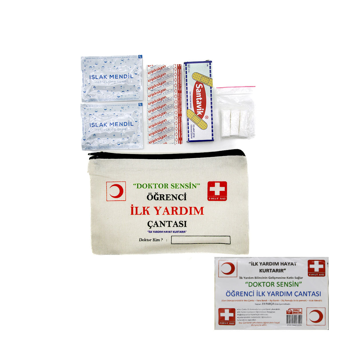 Bez Çantalı 19 Parça Öğrenci İlk Yardım Seti